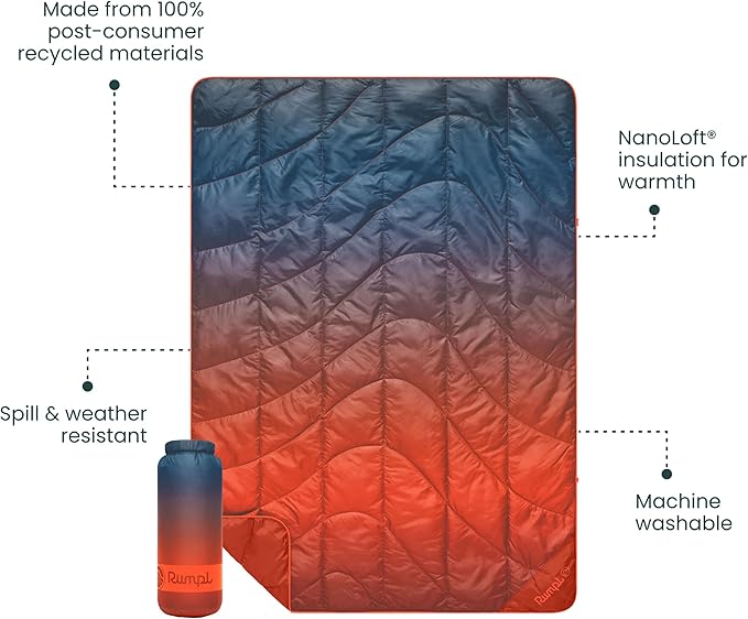 Rumpl Travel Puffy Blanket, Ultra-Packable Travel-Size Warmth and Comfort, Volcanic Fade