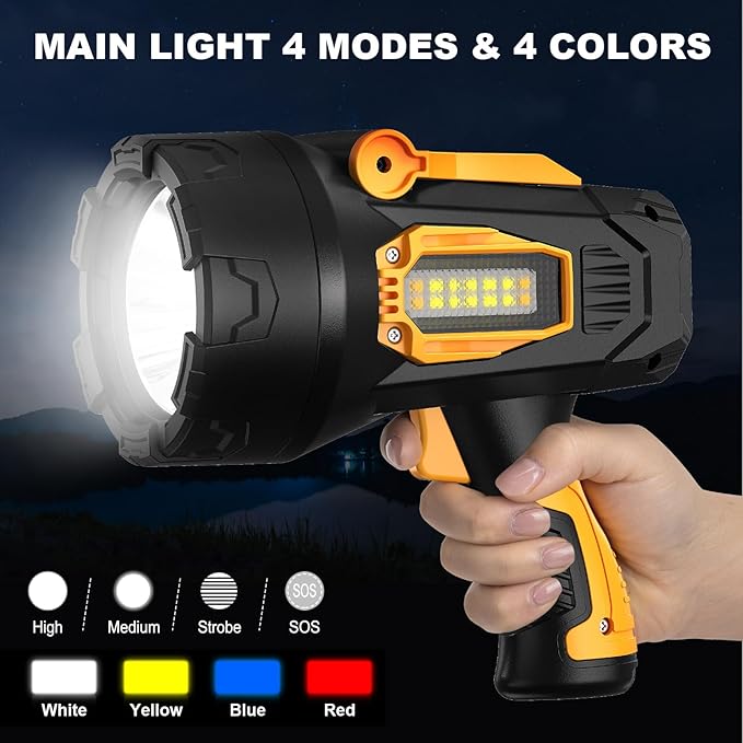 LBE Rechargeable Spotlight, Super Bright 90,000 Lumens Led Flashlight Handheld Spot Lights Outdoor