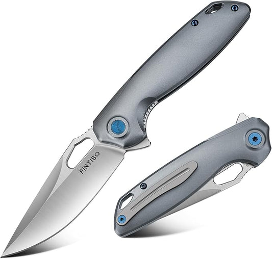 FINTISO Pocket Knife 3.38" Folding Knife Premium 14C28N Blade with 6061 Aluminum Alloy Handle