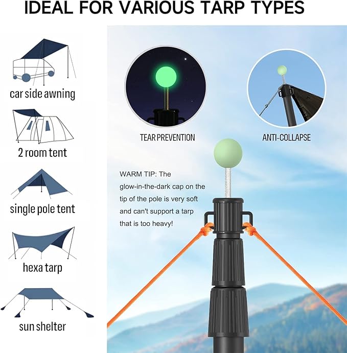 SAN LIKE Telescoping Tarp Poles Tent Poles, 96" Aluminum Canopy Poles Extendable Pole for Awning