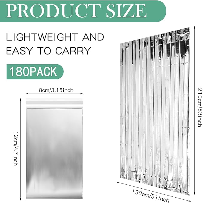 Macarrie 180 Pack Emergency Foil Thermal Blankets Silver Foil Survival Blanket Space Blanket Kit