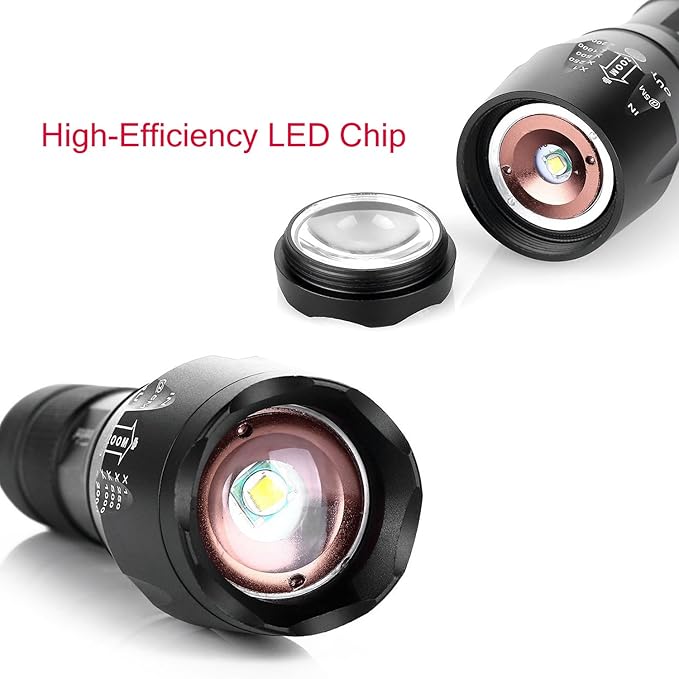 2 Pack LED Tactical Flashlight Water Resistant Military Grade 2000 Lumens 5 Modes Zoom Function
