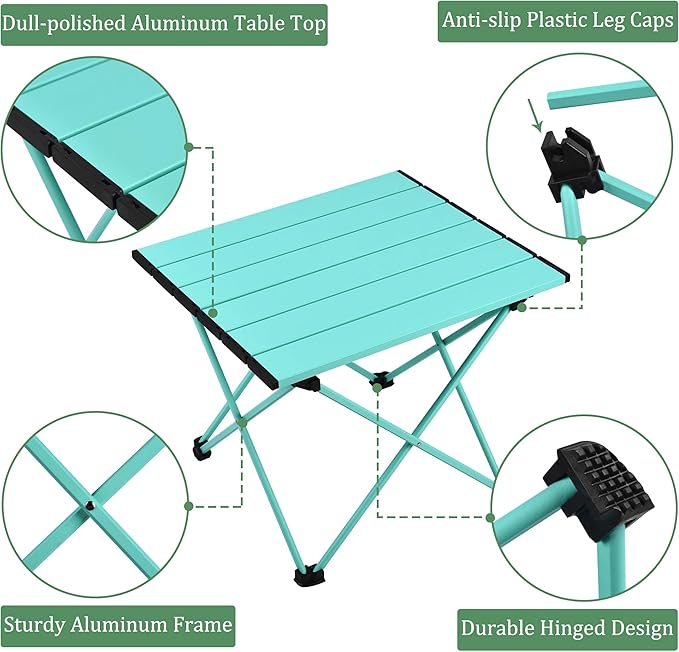 Grope Camping Table with Aluminum Table Top, Folding Beach Table Easy to Carry, Prefect for