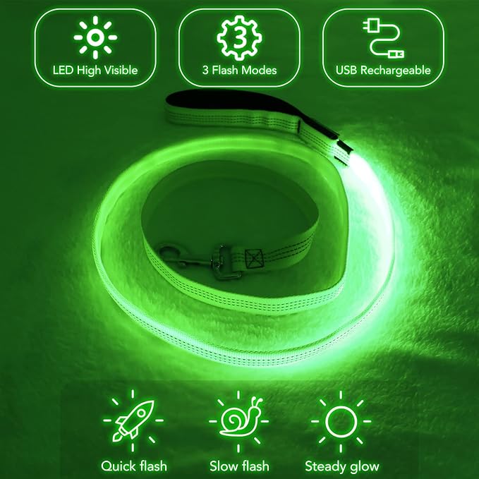 Colaseeme Light Up Dog Leash, LED Pet Leashes USB Rechargeable, Glow Safety Dogs Lights at Night
