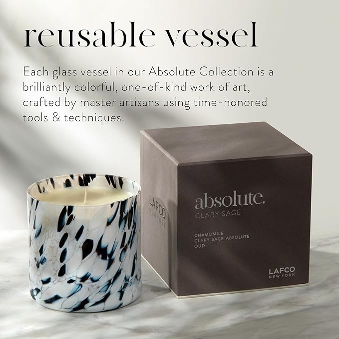 LAFCO New York Signature Candle, Clary Sage - 15.5 oz - 90-Hour Burn Time - Reusable, Hand Blown