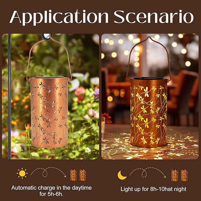 Birthday Gifts for Women,Solar Lanterns Outdoor Hanging Lantern Lights, Dragonfly Hollowed-Out