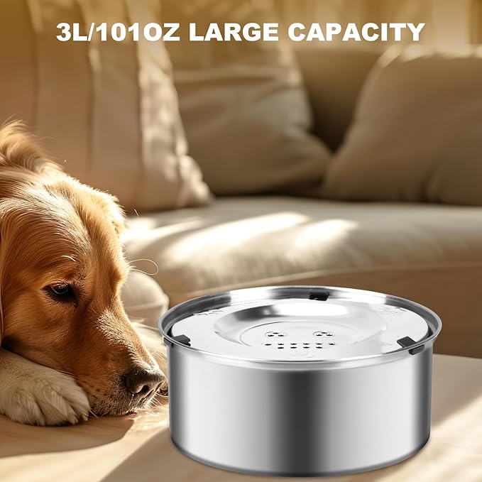3L/101oz Dog Water Bowl No Spill, No Spill Water Bowl for Dogs|Spill Proof, Stainless Steel Slobber