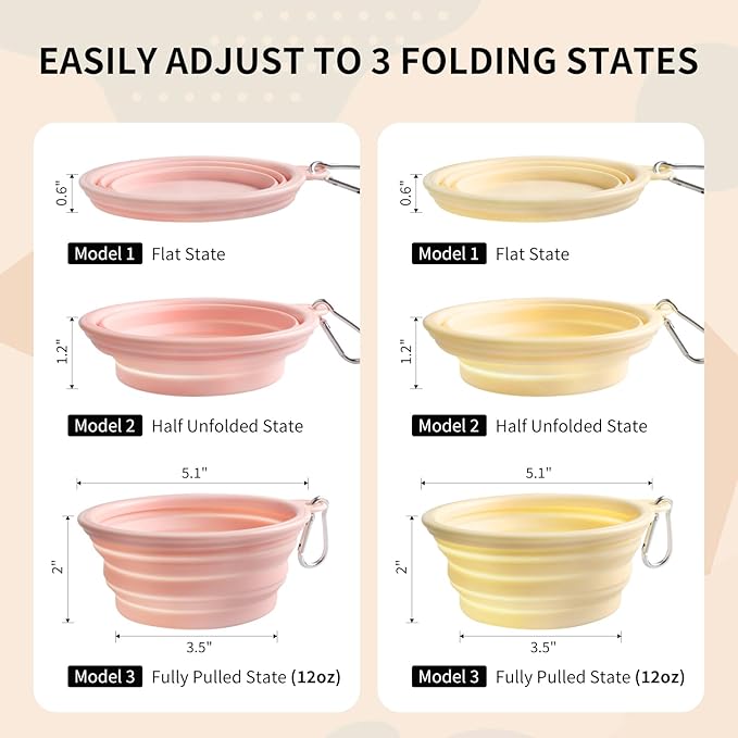 Collapsible Dog Bowls 2-Pack, Portable Travel Dog Bowl with Carabiner, Food-Grade Silicone Pet Bowl