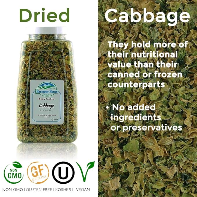 Harmony House Foods Dehydrated Cabbage Flakes - Air Dried Vegetables for Soup and Cooked Dishes