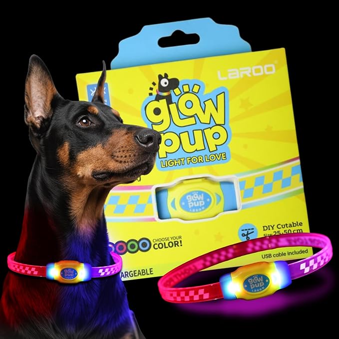 LaRoo LED Light Up Dog Collar, Multi-Color Glowing Safety Pet Collar, Rechargeable Night Visibility