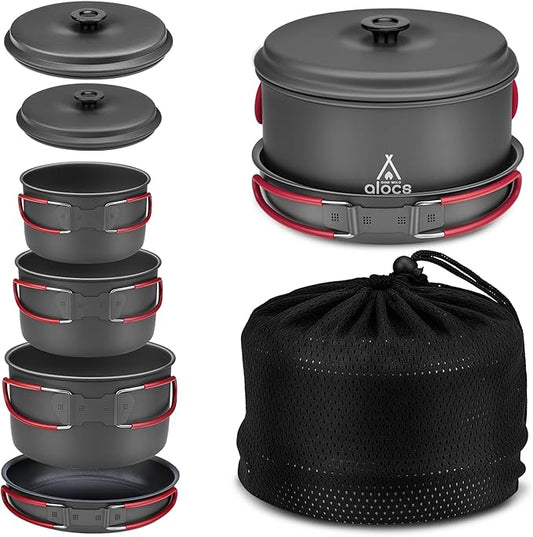 Alocs Camping Cookware Set Camping Gear, Compact Camping Pots and Pans Set, Durable Hard Alumina