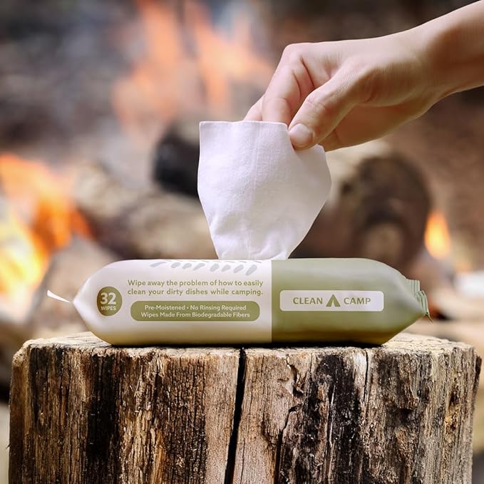 Dish Wipes | 100% Biodegradable Pre-Moistened Food-Safe Camp Kitchen Wipes | A Soap-and-Water