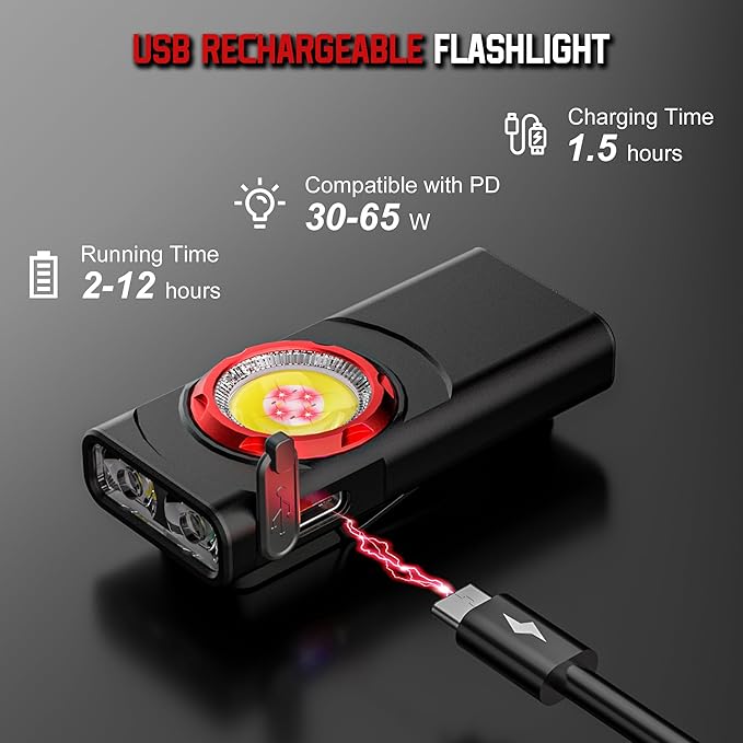 EDC Flashlight Rechargeable, 700 Lumens Mini LED Flashlight with 8 Modes Dual Light Sources
