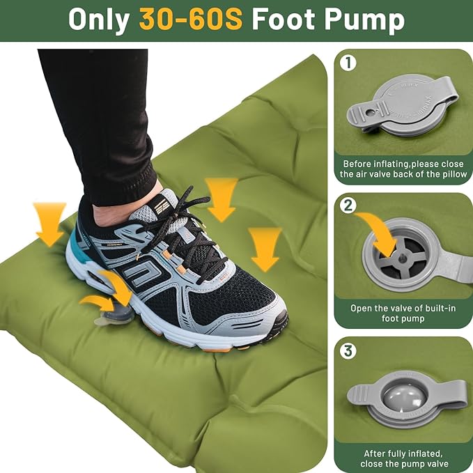Sleeping Pad for Camping, 6" Extra Thick Camping Sleeping Pad with Pillows & Built-in Foot Pump