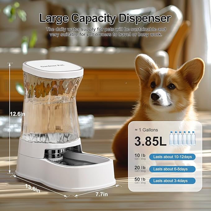 Gardner Pet Automatic Dog Water Dispenser Gravity Stainless Steel Water Waterer Feeder, 100%