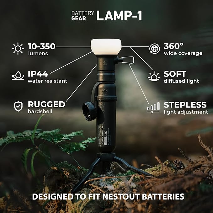 NESTOUT Rugged Outdoor Camping LED Lantern w/ Mini Tripod, Dimmable USB Powered Soft LED Light