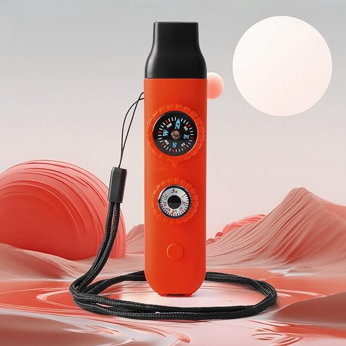 Multifunctional Survival Emergency Whistle for Kids with Compass Hiking Survival, Thermometer &