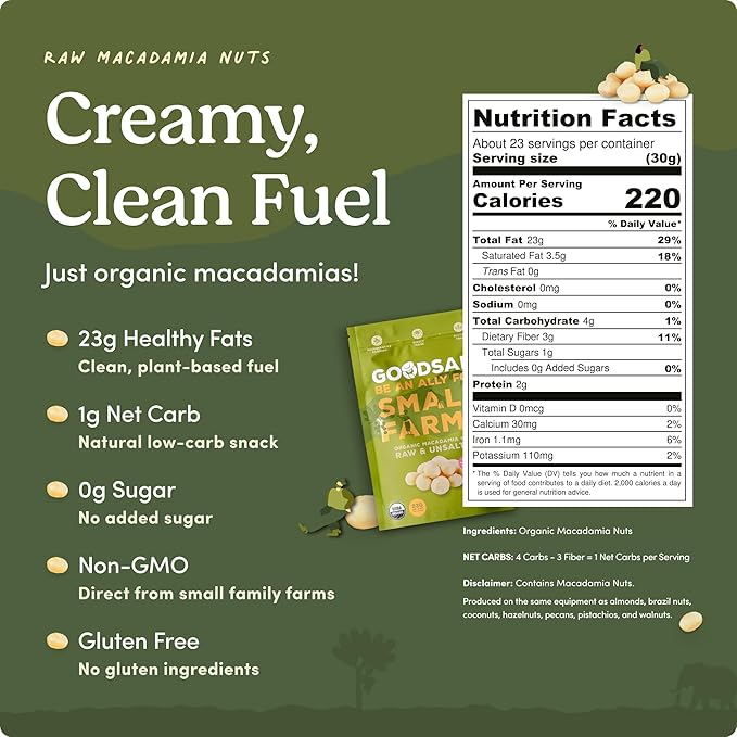 goodSAM Organic Raw Macadamia Nuts ??Unsalted, Whole Nuts ??Buttery Creamy Flavor ??Sustainably