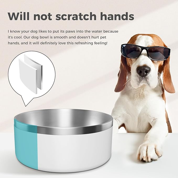 Dog Bowl, Stainless Steel Dog Food and Water Bowl with Non Slip Quiet Bottom, Easy to Clean