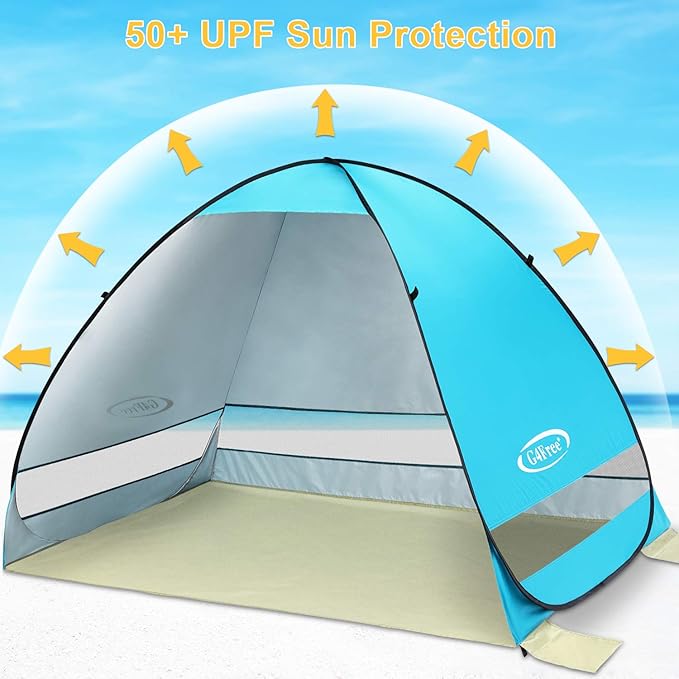 G4Free Large Pop up Beach Tent for 3-4 Person, UPF 50+ Automatic Sun Shelter Canopy Portable