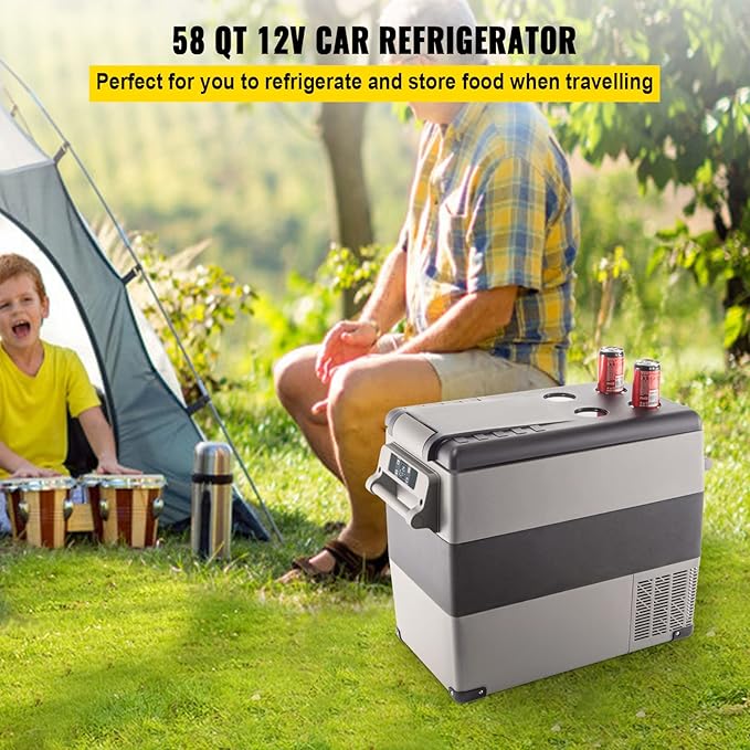 VEVOR CF55 12 Volt 58 Qt Refrigerator, Dual Zone Portable Compressor 12/24V DC and 110-240V AC