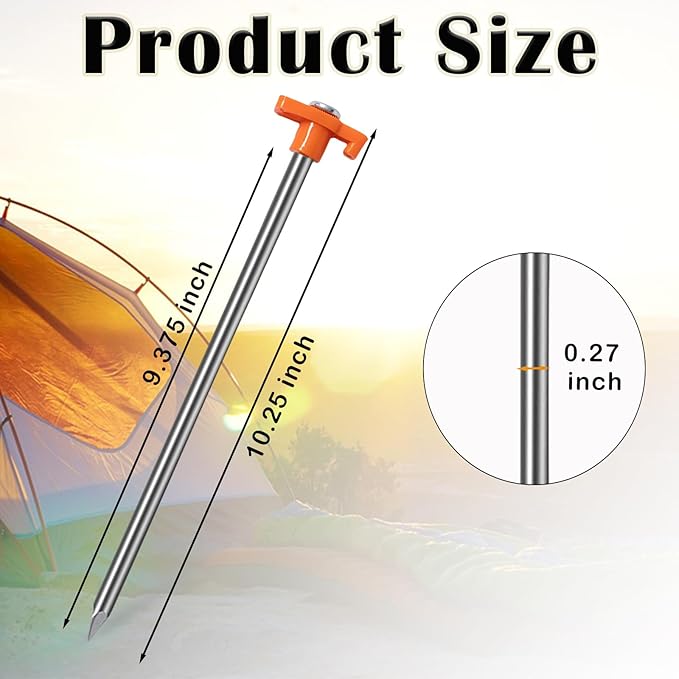 20 Pack Tent Stakes - 9.75 Inch Galvanized Non-Rust Ground Stakes Heavy Duty Canopy Anchors Metal