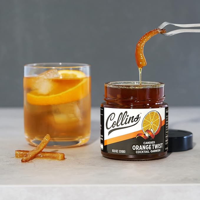 Collins Candied Fruit Orange Peel Twist in Syrup - Popular Cocktail Garnish for Skinny Margarita