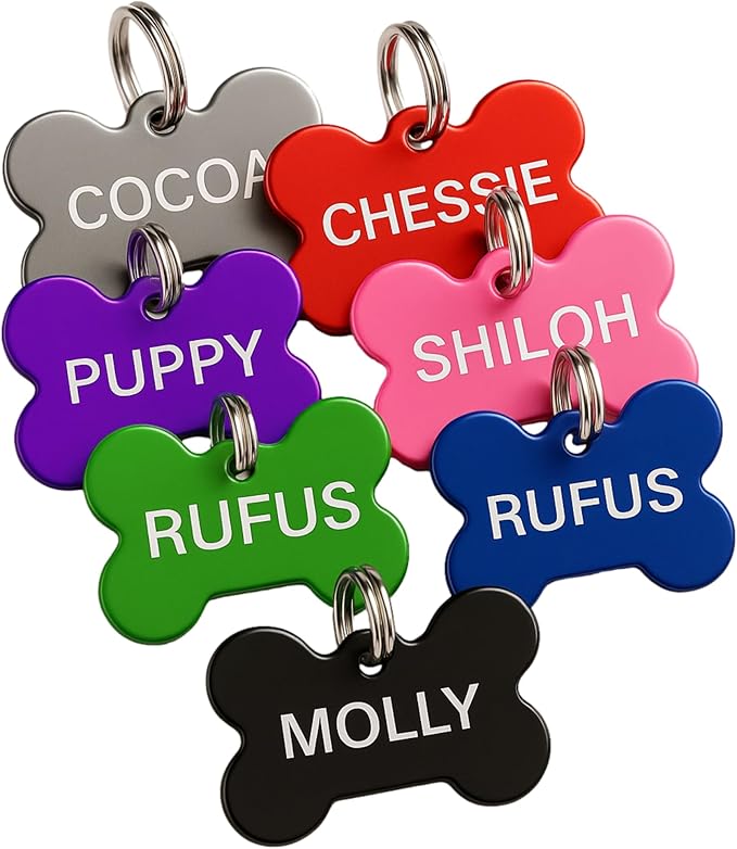 Pet ID Tag Custom for Dog Cat Personalized | Many Shapes and Colors to Choose from | Made in USA |