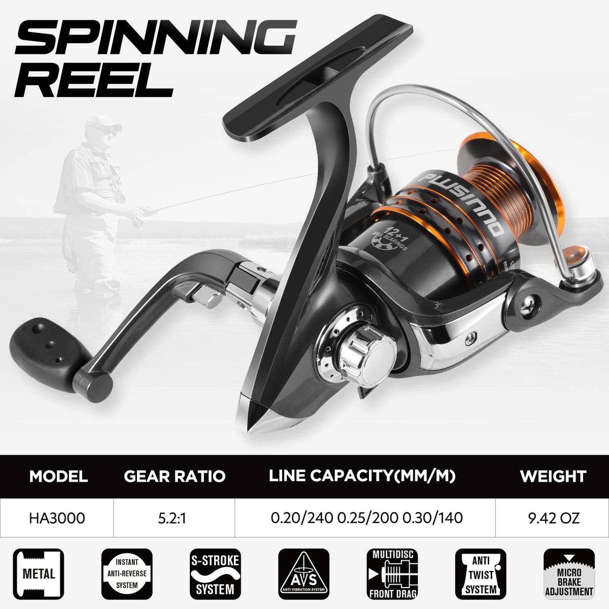 PLUSINNO Spinning Rod and Reel Combos Telescopic Fishing Rod Pole with Reel Line Lures Hooks