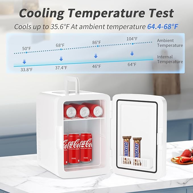 Mini Fridge, 10 Liter/12 Cans Skincare Fridge for Bedroom, 110V AC/ 12V DC Thermoelectric Cooler