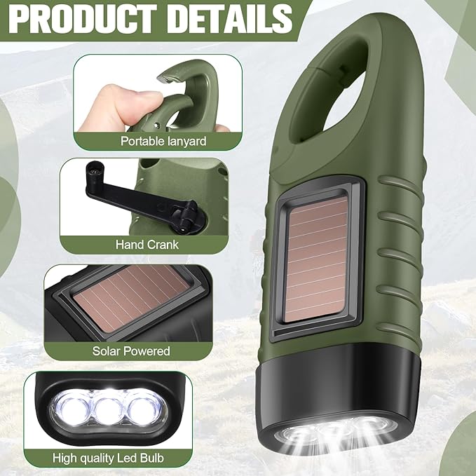 Leelosp 9 Pieces Hand Crank Flashlight Solar Powered Flashlight for Emergencies Dynamo Rechargeable
