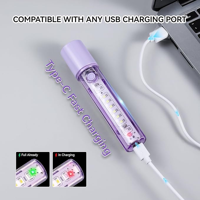 VAVOFO Purple LED EDC Flashlight - USB-C Rechargeable, Waterproof, Zoom Focus, 3 Modes, Red & Blue
