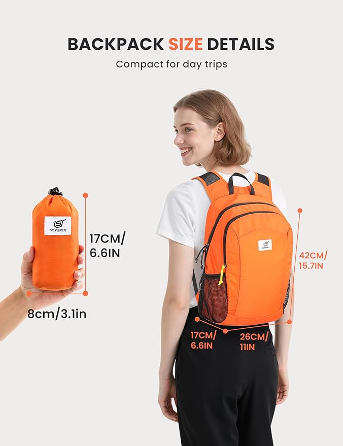 SKYSPER 16L Hiking Backpack Lightweight Small for Women Men, Foldable Packable Daypack - Travel