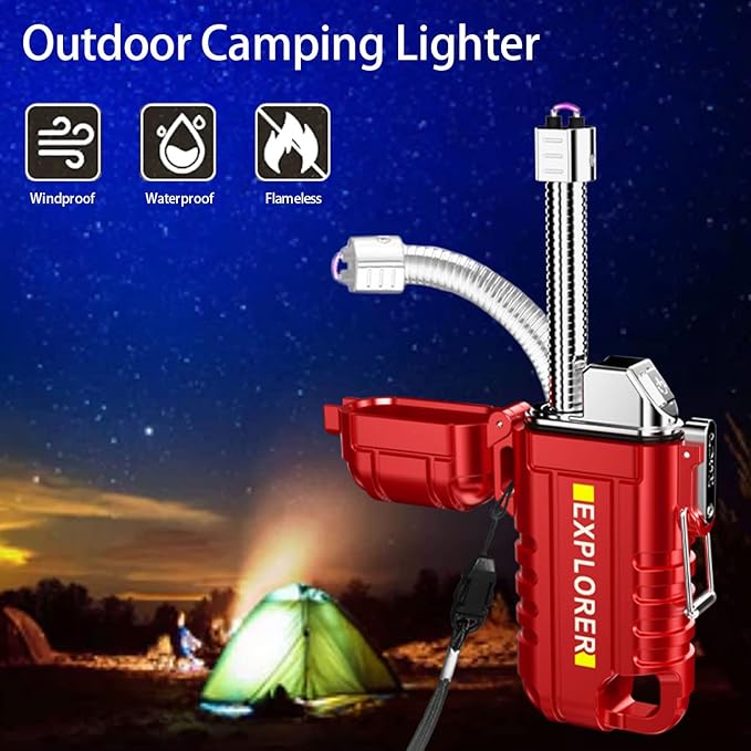 Waterproof Electric Lighter with 360°Flexible Long Neck, Outdoor Windproof Arc Lighter USB
