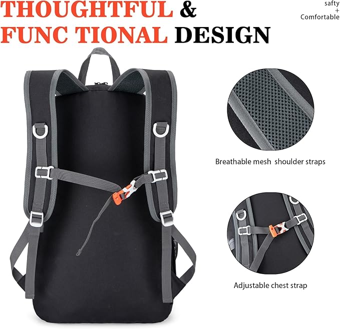 Hiking Backpack,Large 35L Travel Backpacks for Men Women,Water Resistant Ultra Lightweight Foldable