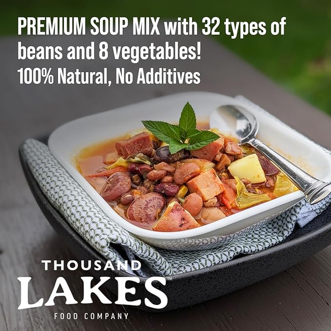 Thousand Lakes 32 Bean and 8 Vegetable Dry Soup Mix - 1 pound | Low Sodium | No Fat | High Fiber |