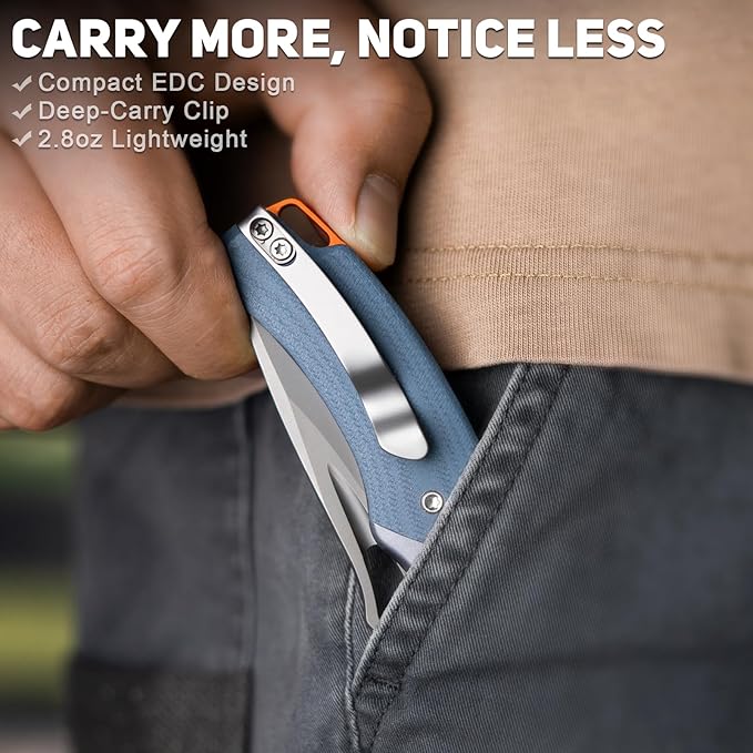 NedFoss Heron EDC Pocket Knife, 2.95" Japanese VG10 Steel Blade Button Lock Knife with Lightweight