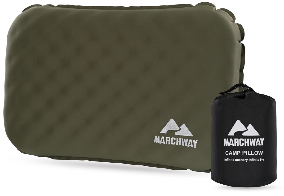 MARCHWAY Inflatable Camping Pillow with Soft Foam Top & TPU Air Bladder, Dual-Sided Support for