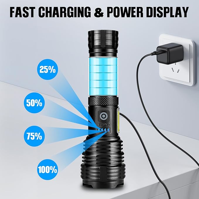 Flashlights LED High Lumens Rechargeable, High Lumen Super Bright Flashlight, USB Fast Charging