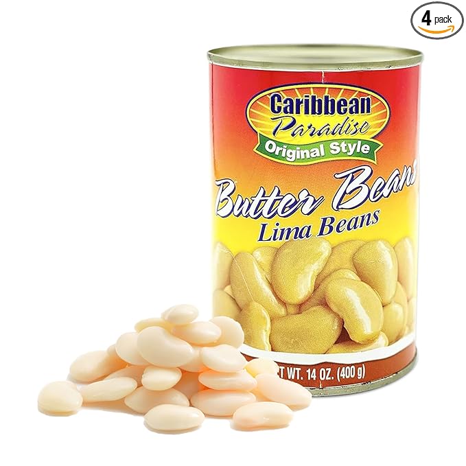 Caribbean Paradise Butter Beans, Canned Lima Beans 14 Oz (Pack of 4)