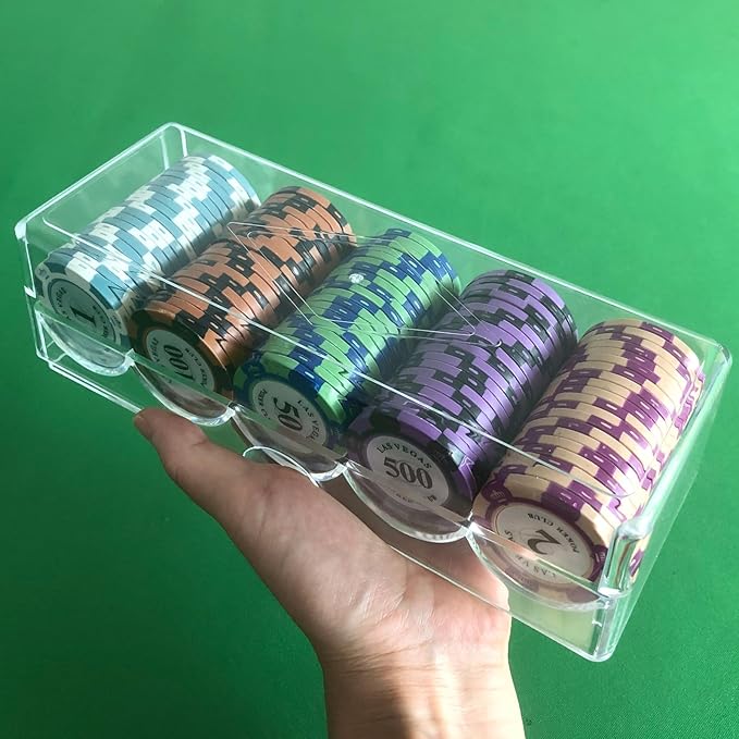 Poker Chip Holder Tray Racks- 10Pack Clear Acrylic Chips Rack Case With Cover Poker Table