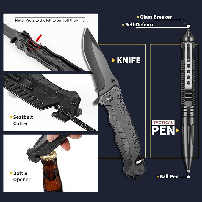 Gifts for Men Him Dad, Survival Kits and Equipment 14 Pcs, Christmas Stocking Stuffers, Anniversary