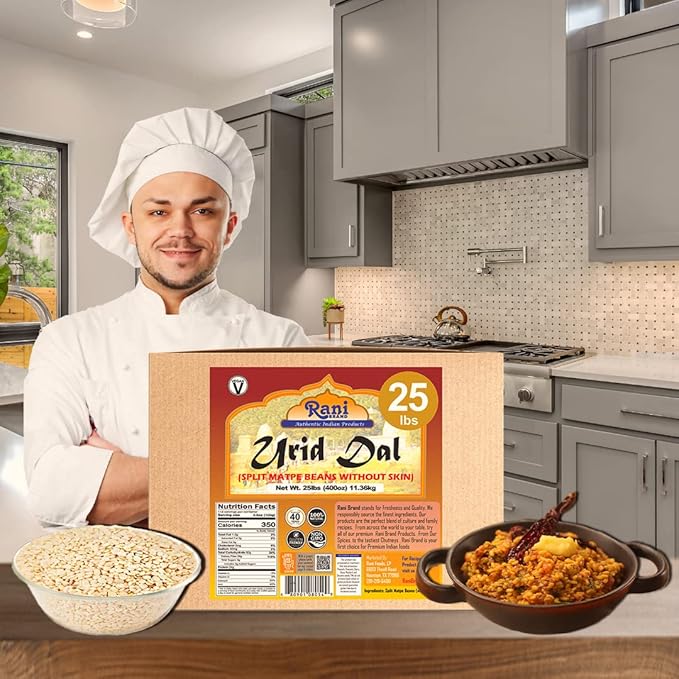 Rani Urid/Urad Dal (Split Matpe Beans Skinless) Indian Lentils 400oz (25lbs) 11.36kg Bulk Box ~ All