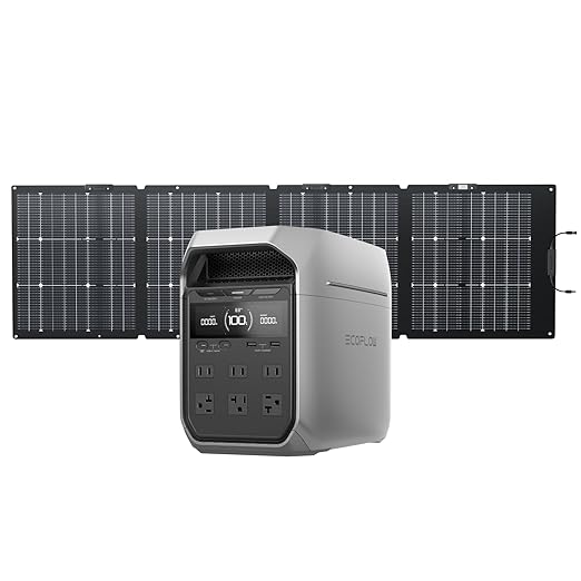 EF ECOFLOW Solar Generator DELTA 3 Plus with 220W Bifacial Solar Panel, 1000W Solar Input