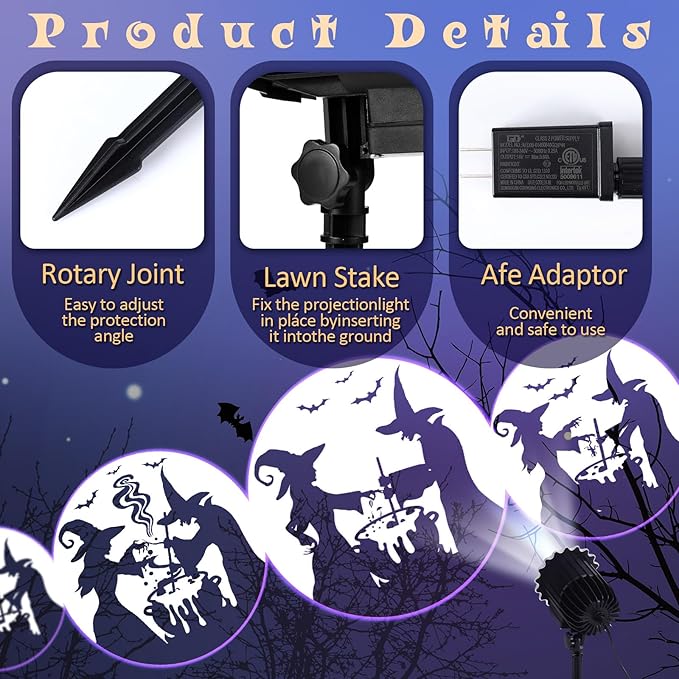 Halloween Projector Light with 1 Film Slides Holiday LED Projector Lights Outdoor Reflectors
