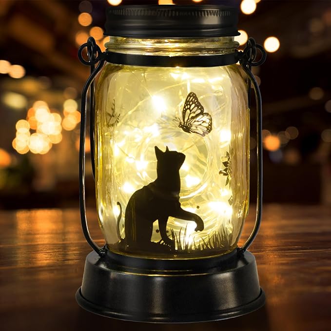 kyoryuger Cat Solar Lanterns Cat Gifts for Women Men Cat Lovers Gifts Hanging Cat Lanterns with