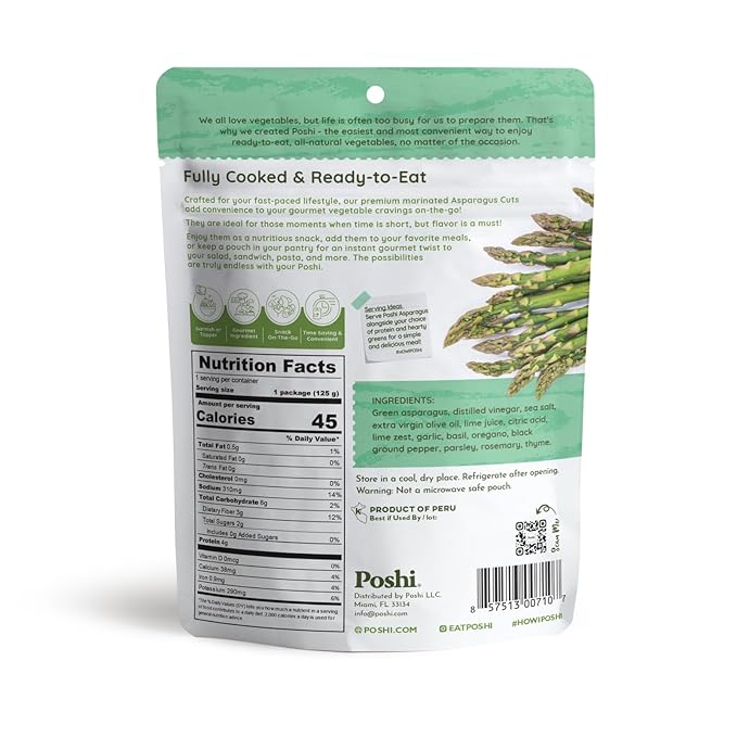 POSHI Marinated Asparagus Cuts with Rosemary + Oregano Natural, Keto, Vegan, Non GMO, Low Carb +