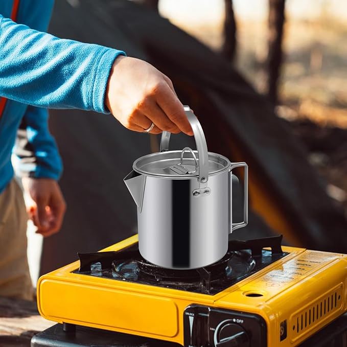 Camping Tea Kettle, Portable 1.2L Coffee Pot, Outdoors Camping Pot, with Handles and with Lids for