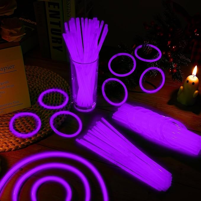 40 Pack 8” Purple Glow Sticks Bulk with 40 Connectors Neon Glow In Sticks Necklaces The Dark Party