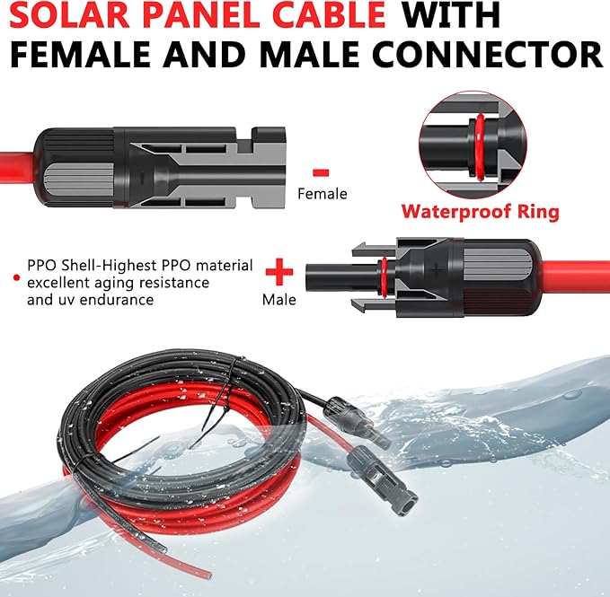 2x60 Feet Solar Panel Extension Cable, 10AWG Solar Cable, Solar Panel Cable with Female and Male